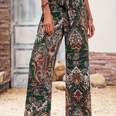  Boho Pants Women's High Rise Wide Leg Trousers With Belt