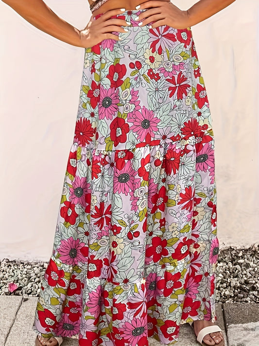  Floral Print Smock Maxi Skirt