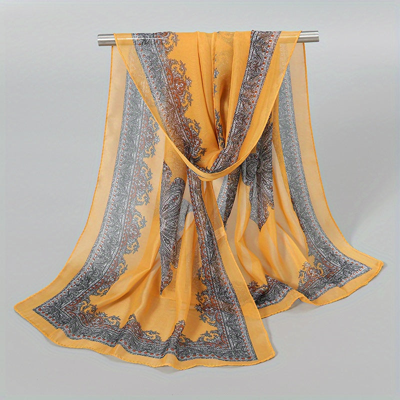 Boho Chiffon Scarf Paisley Print Thin Shawl Silk Head Wrap