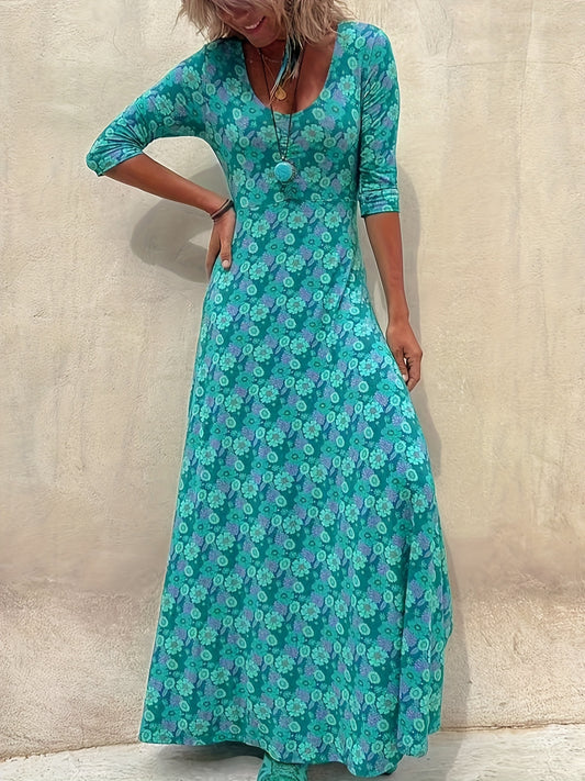  Floral Print Long Sleeve Maxi Dress