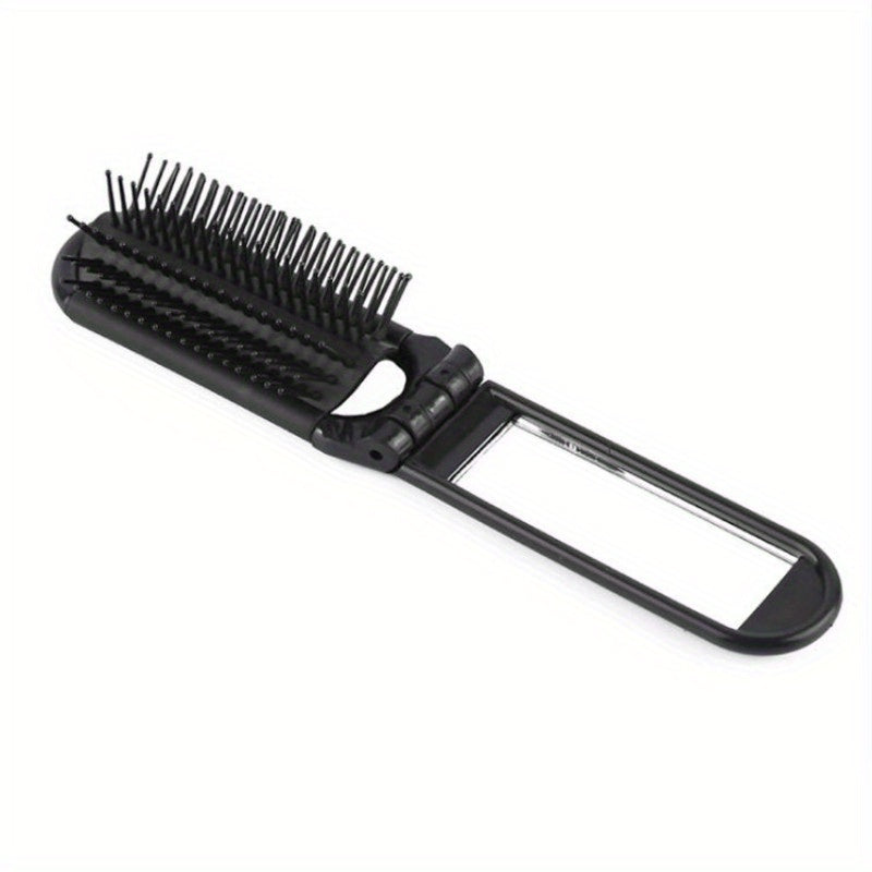 2-in-1 Foldable Hair Brush & Mirror Compact Portable Travel Purse Grooming