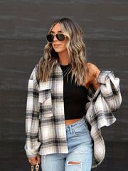 Plaid Button Down Jacket Lapel Long Sleeve