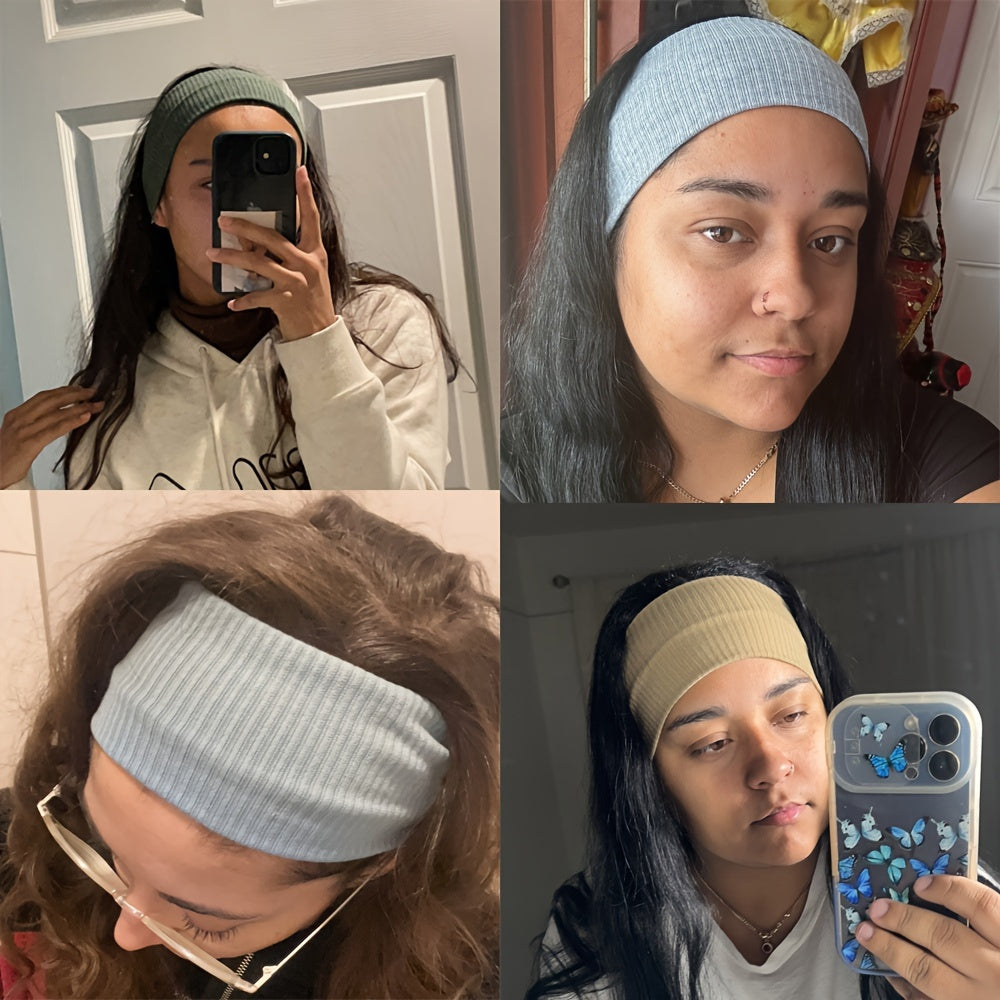 Solid Headband Yoga Knitting Elastic Hair Bands Turban Makeup Hair Hoop