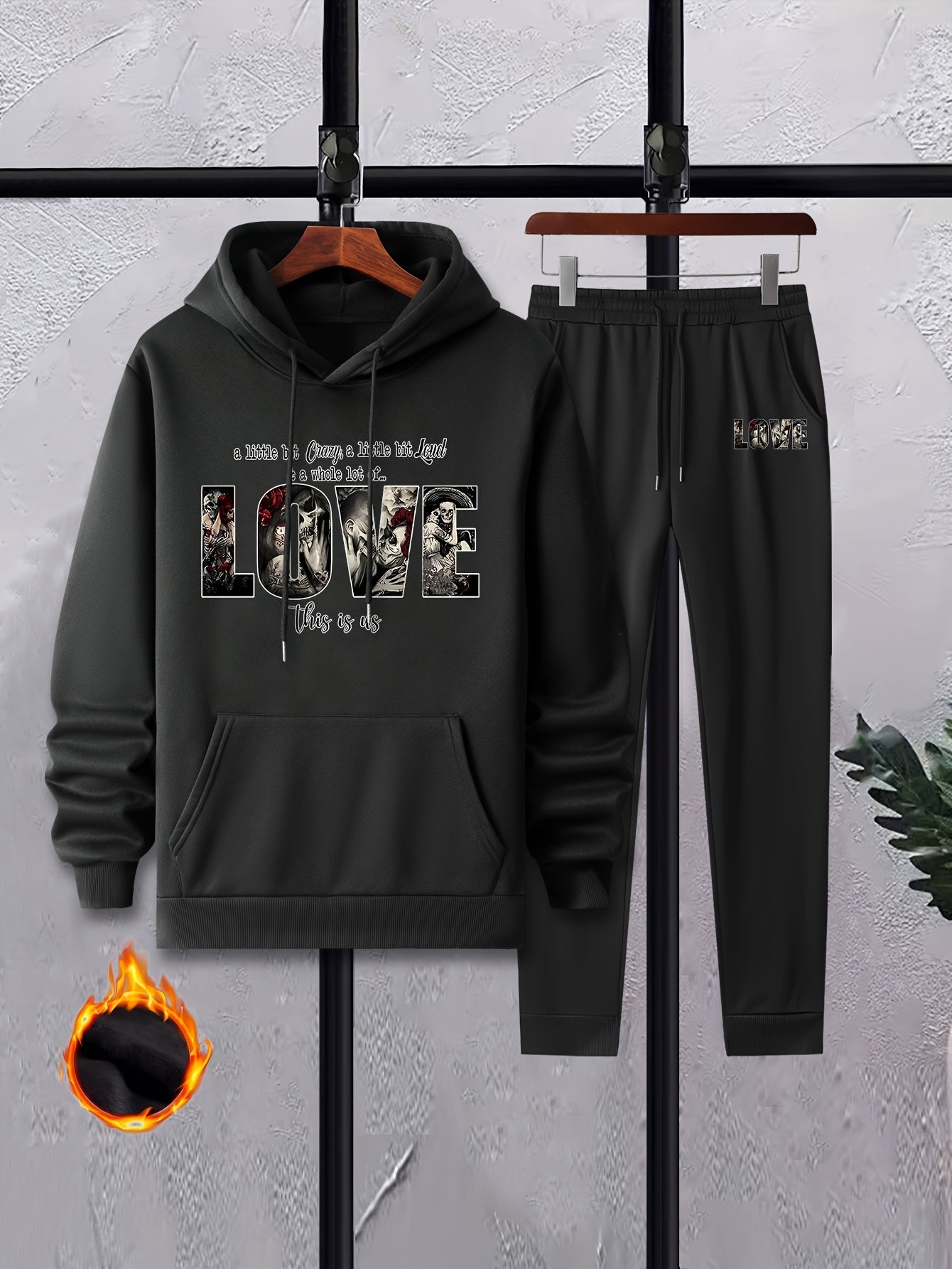 Men's Casual Long Sleeve T Shirt Hooded Sweatshirt & Sweatpants Set