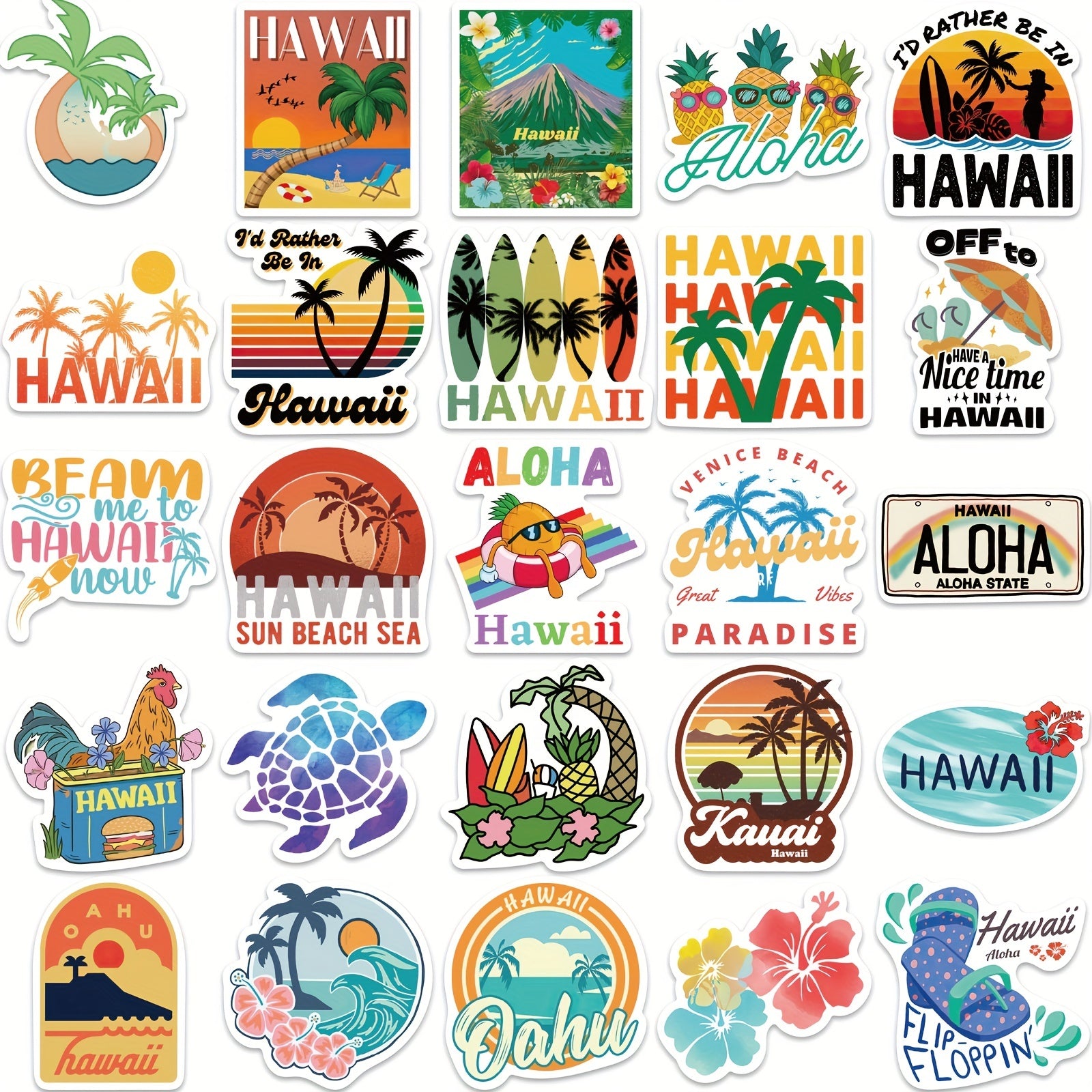 50pcs Hawaiian Landscape Vinyl Stickers for Water Bottle Laptop