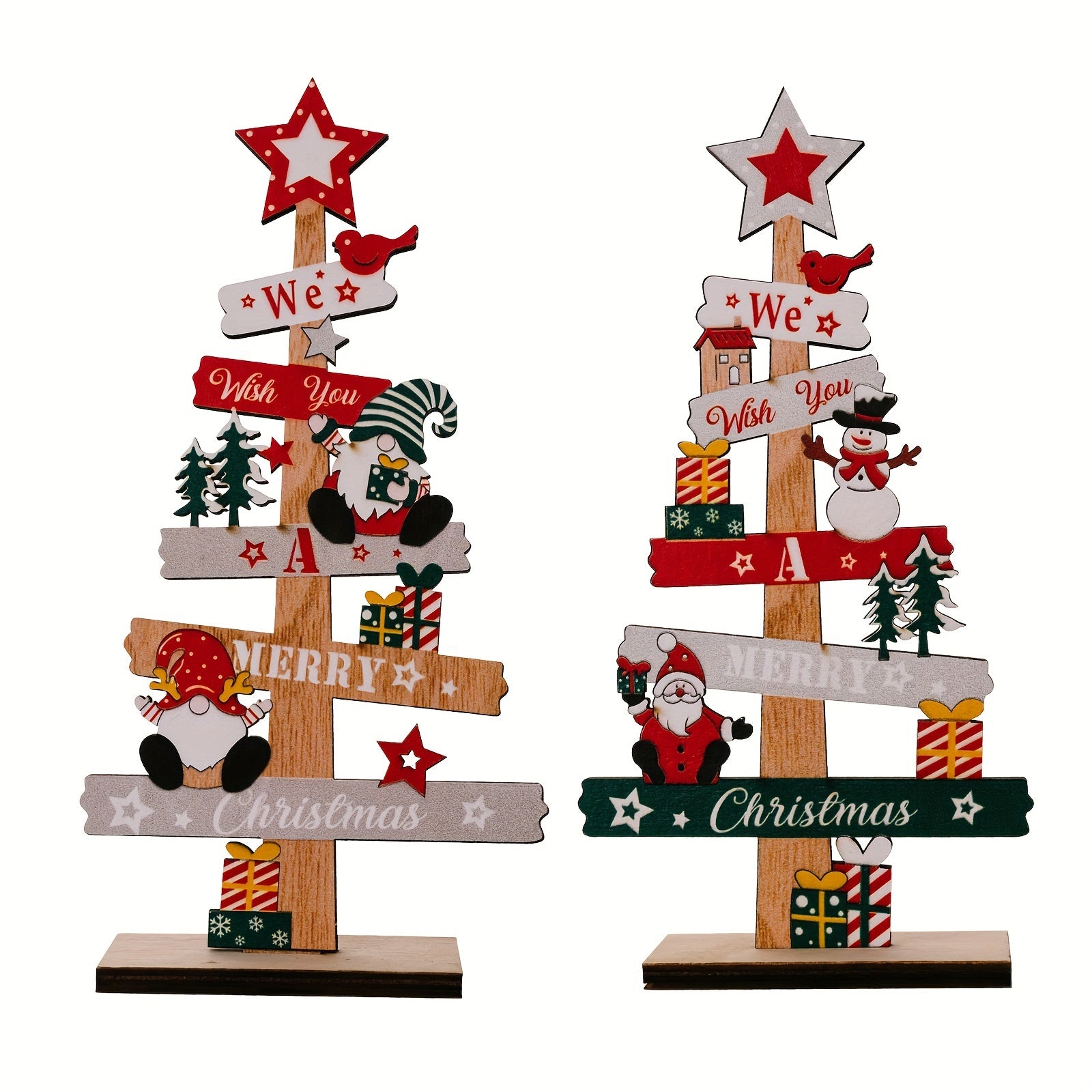 Wooden Santa & Snowman Christmas Ornament for Tabletop or Window Display