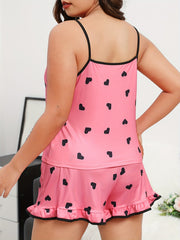  Heart Print Cami Top & Shorts Pajama Set