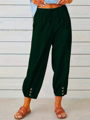 Women's Plus Solid Drawstring Elastic Button Decor Pants