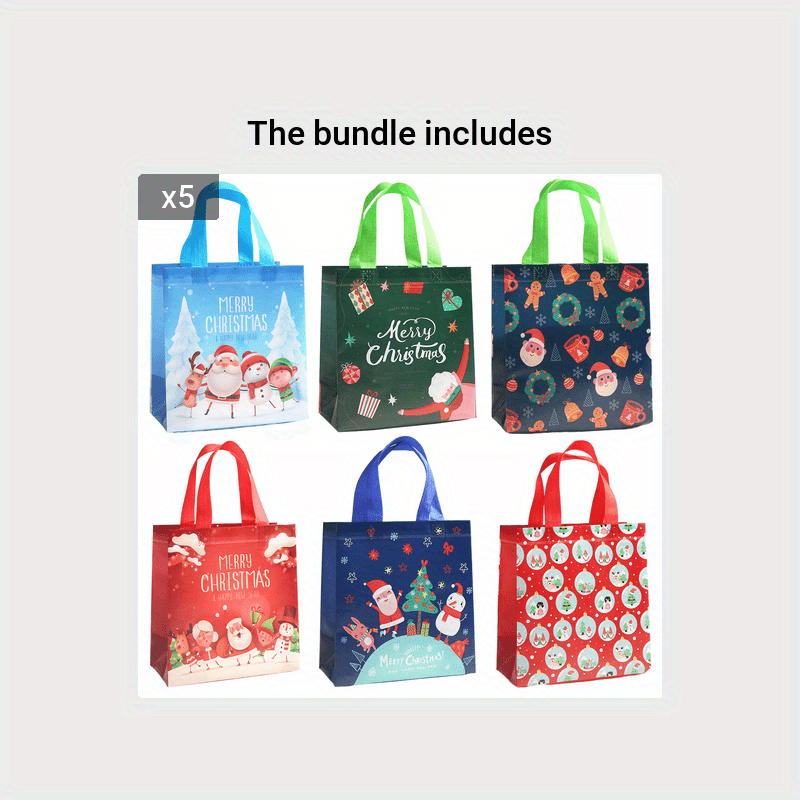 6pcs Christmas Gift Bags Reusable Xmas Tote Bulk Bags With Handles
