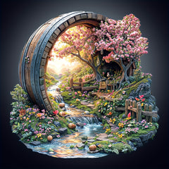 Artistic Wooden Jigsaw Puzzle Enchanted Forest Scene with Waterfall & Flowers