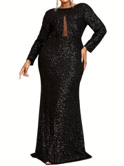  Mermaid Prom Dress Sequins Long Sleeve Contrast Mesh