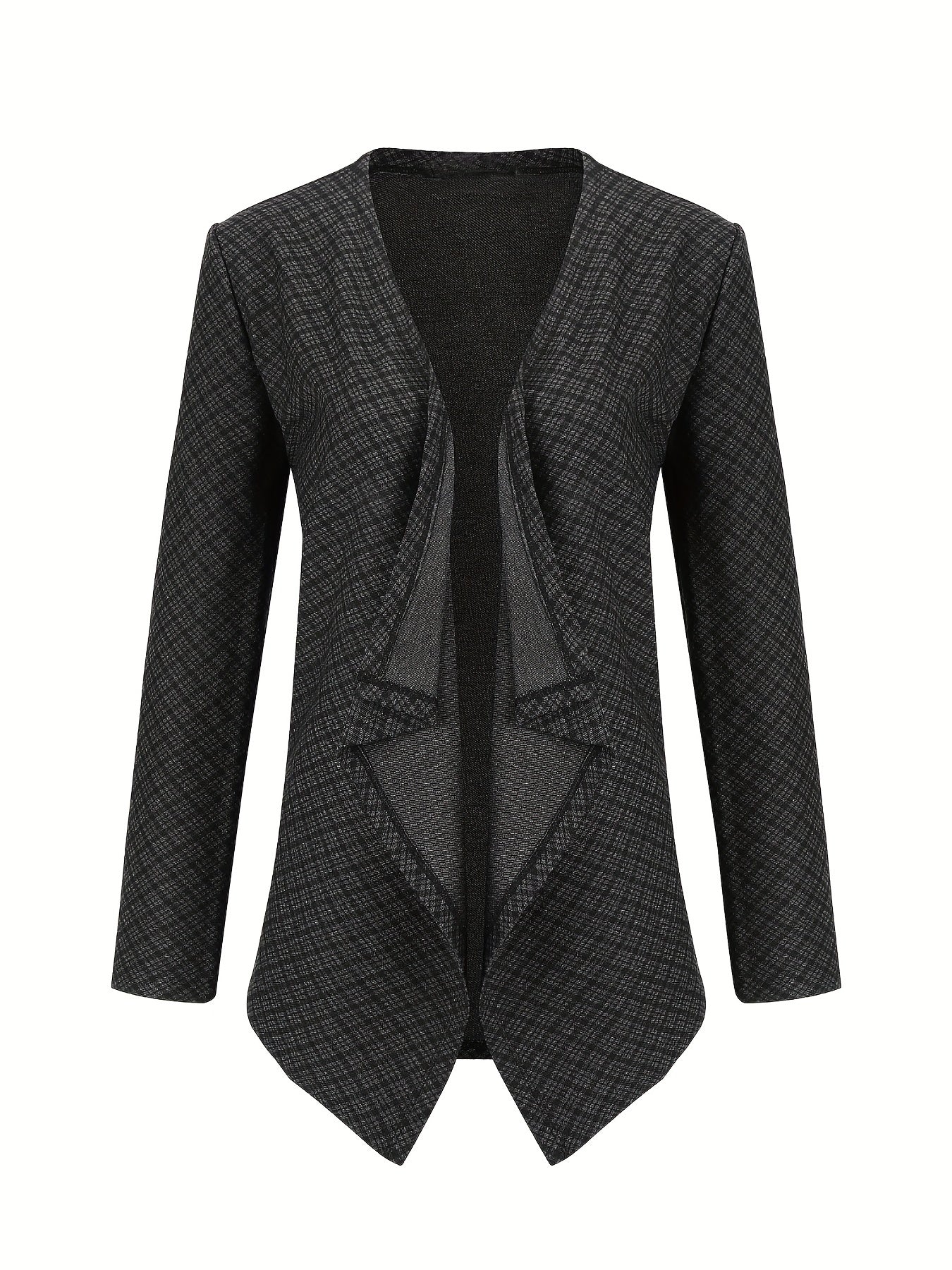 Plaid Print Casual Open Front Long Sleeve Jacket