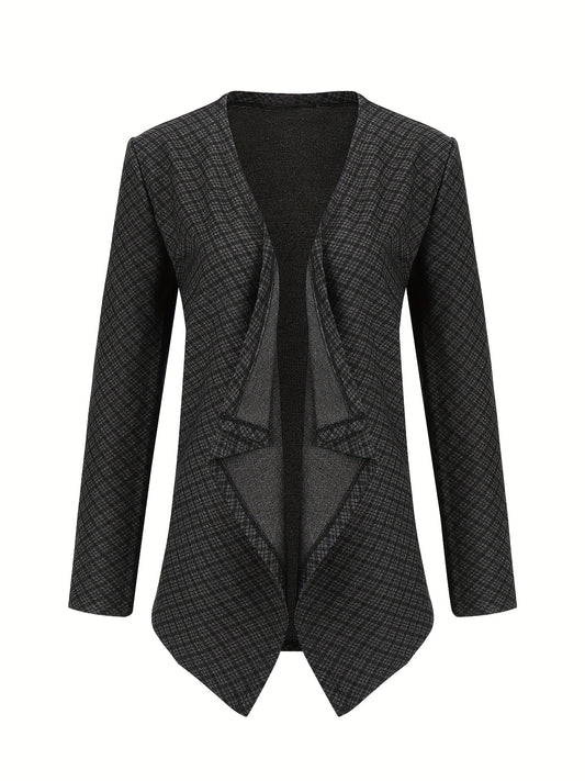 Plaid Print Casual Open Front Long Sleeve Jacket