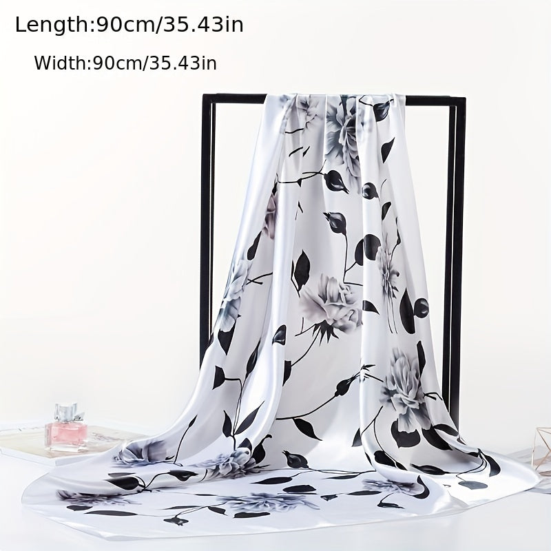 Flower Print Bandana Satin Hijab Silk Square Scarf Vintage Turban