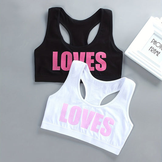Girls Sports Bra LOVES Print No Steel Ring Breathable Soft Racerback Bra