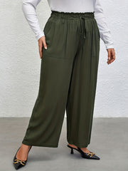  Plain Waist Band Drawstring Wide Leg Pants