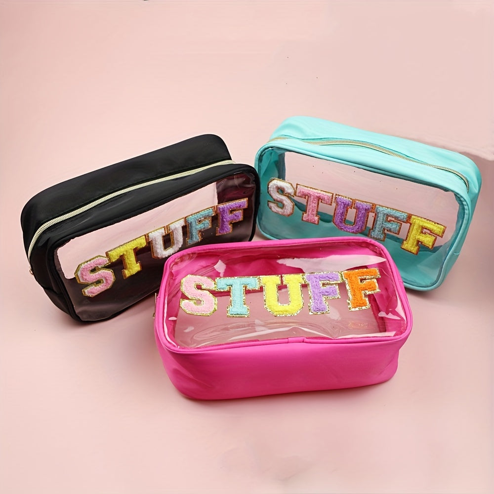Waterproof PVC Toiletry Bag with Embroidered Lettering