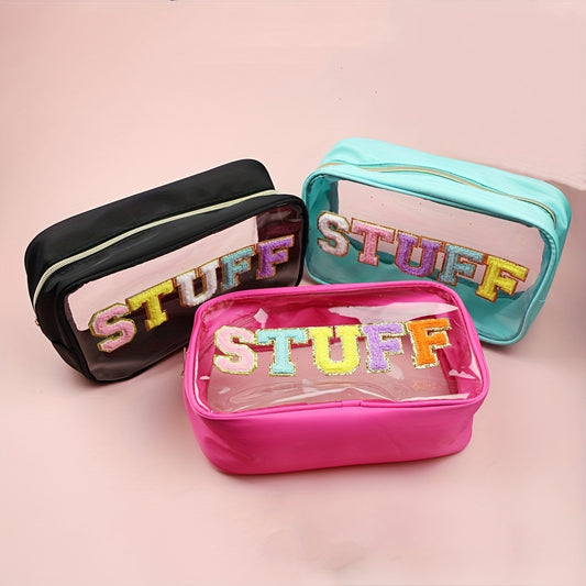 Waterproof PVC Toiletry Bag with Embroidered Lettering