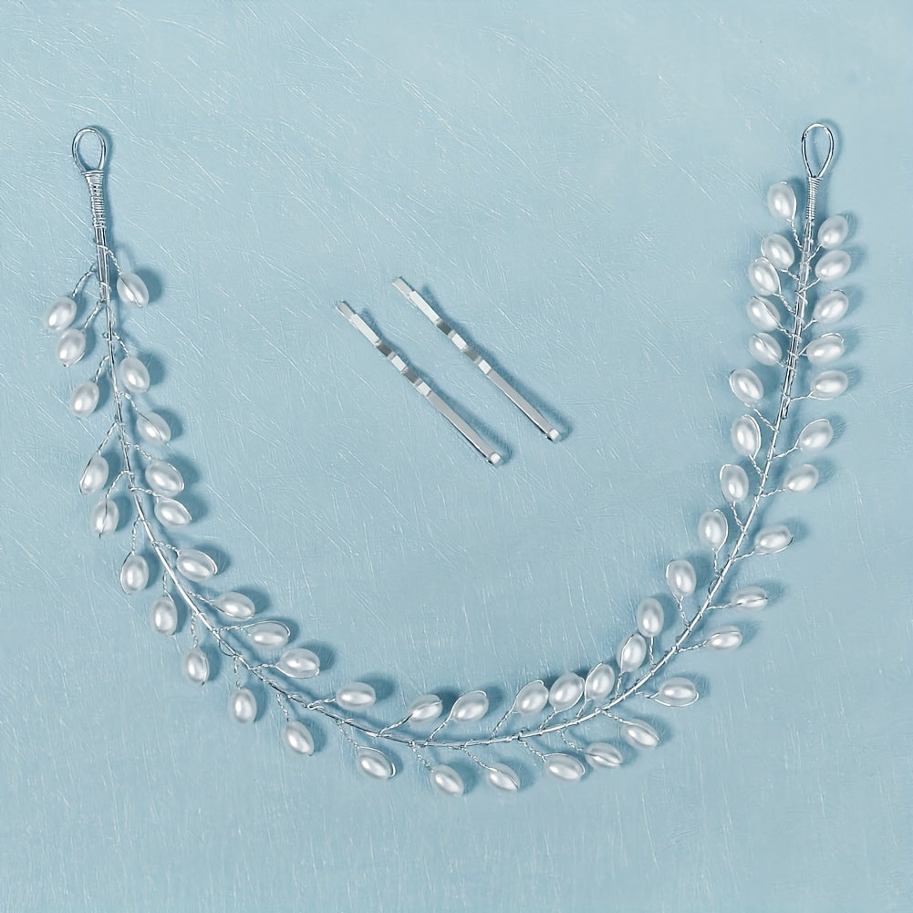 Faux Pearl Decor Hair Clip Headband Bridal Wedding Headwear Hair Accessory