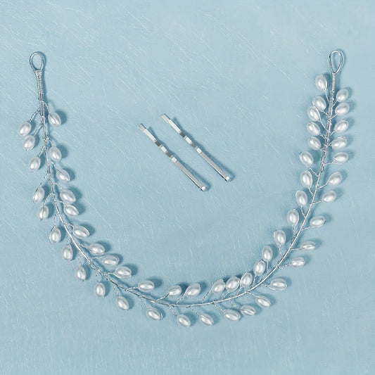 Faux Pearl Decor Hair Clip Headband Bridal Wedding Headwear Hair Accessory