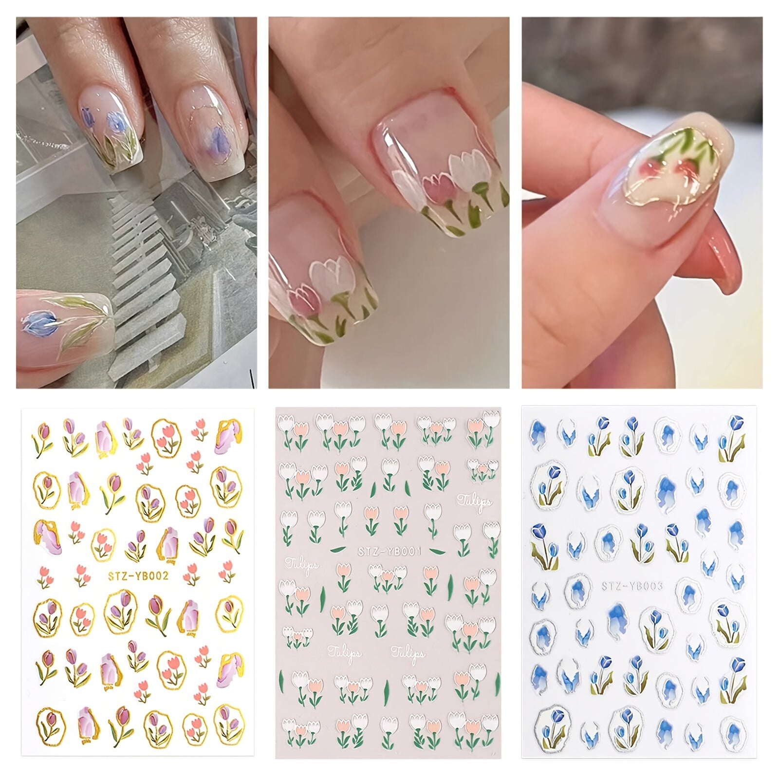 1pc DIY Nail Art Sticker Tulip Embossed Floral Adhesive Nail Sticker