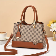 Geometric Plaid Faux Leather Top Handle Bag for Women