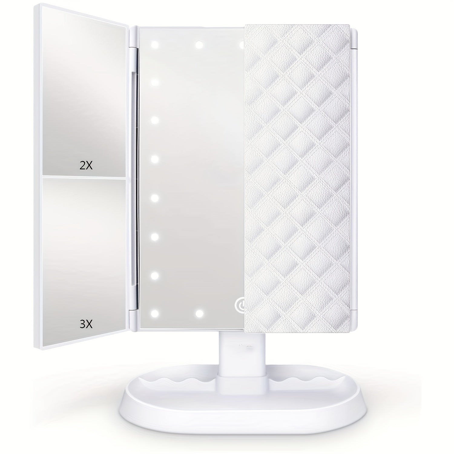 LED Trifold Vanity Makeup Mirror 3x Magnification Touch Screen Dimming