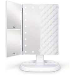 LED Trifold Vanity Makeup Mirror 3x Magnification Touch Screen Dimming