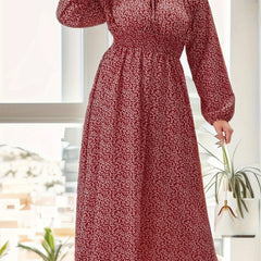  Casual Allover Print Long Sleeve Maxi Dress