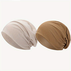 2pcs Solid Thin Headgear Hat European American Autumn Winter Warm Cap