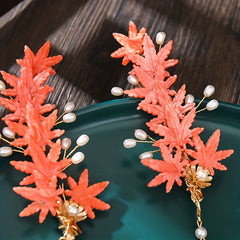 Beaded Tassel Hair Clip w/ Maple Leaf Design