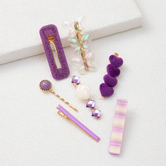 7pcs Heart Butterfly Hair Clip Multicolor Rhinestone Purple Hair Accessories