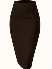  Business Casual Skirt Solid Split Back Stretch Bodycon Skirt