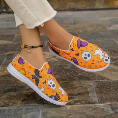 Women's Halloween Canvas Shoes Pumpkin Ghost Print Slip On Shoes
