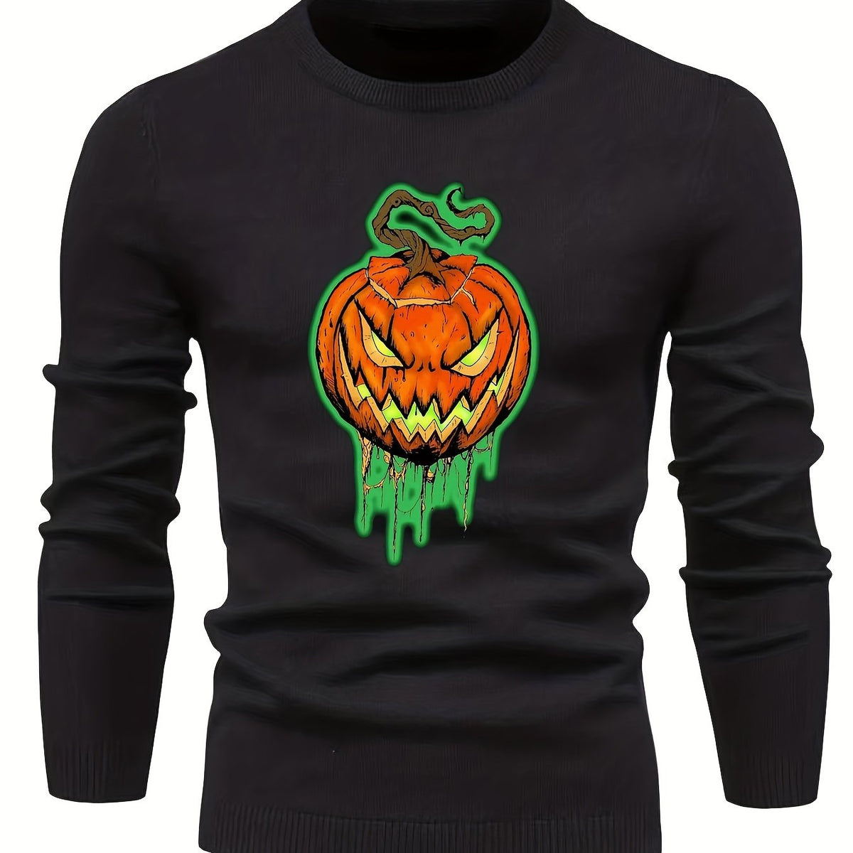 Jack O Lantern Slim Warm Sweater Men's Retro Style Crew Neck Pullover