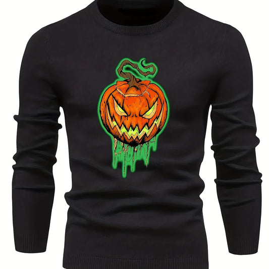 Jack O Lantern Slim Warm Sweater Men's Retro Style Crew Neck Pullover