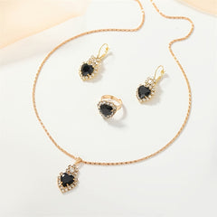 Heart Shape Pendant Jewelry Set Rhinestone Crystal Necklace Earrings Ring