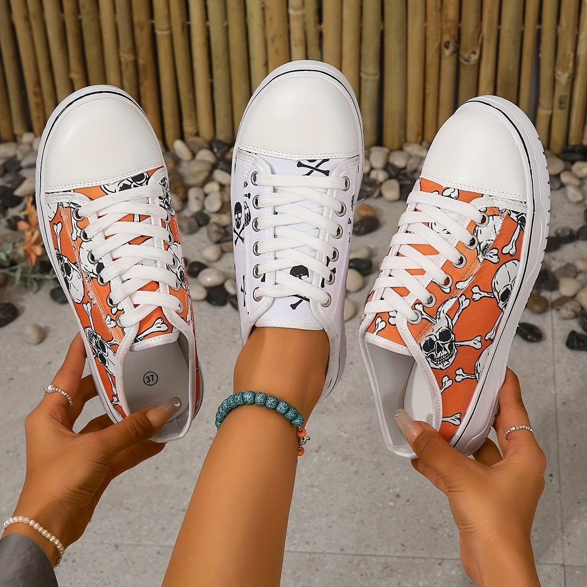 Skull Pattern Canvas Shoes Halloween Slip On Sneakers