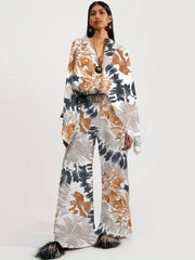 Ethnic Print Two Piece Set Blouse & Pants Outfit
