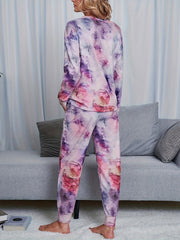 Tie Dye Print Lounge Set Long Sleeve Top & Pants Women's Loungewear