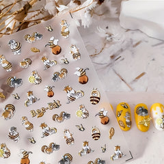 1pc 5D Embossed Bee Cat Nail Sticker Decal Nail Art Relief Manicure Accessories