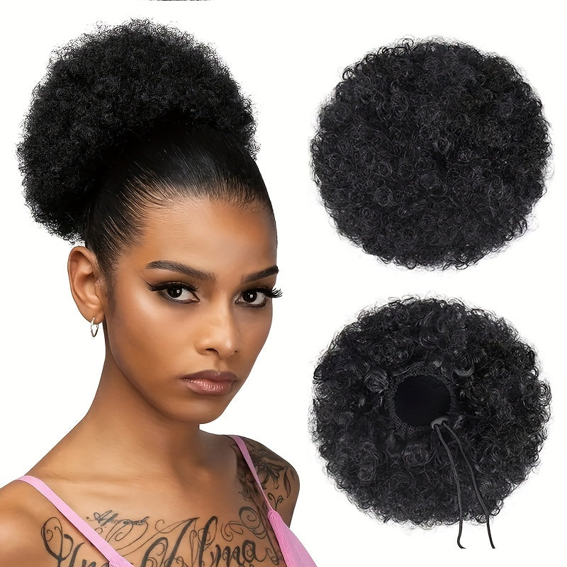 Afro Puff Drawstring Ponytail Hair Extension Short Afro Kinky Curly Hair Bun