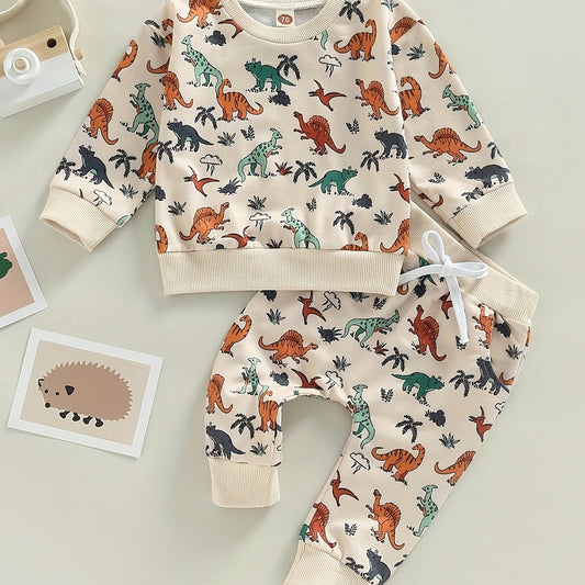 Baby Boys Dino Outfit Long Sleeve Top Pants 2pcs Set