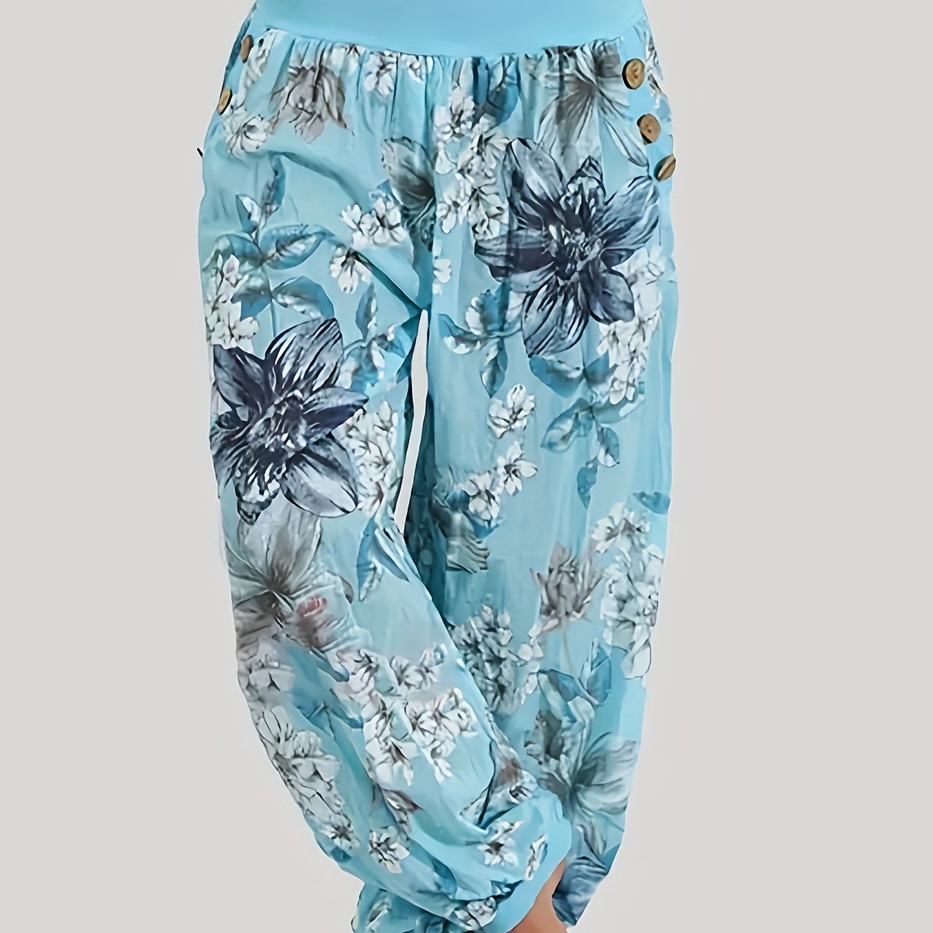 Women's Plus Floral Print Wideband Waist Joggers
