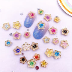 20pcs Flower Nail Art Charms With Rhinestones Flat Back Gems DIY Nail Salon