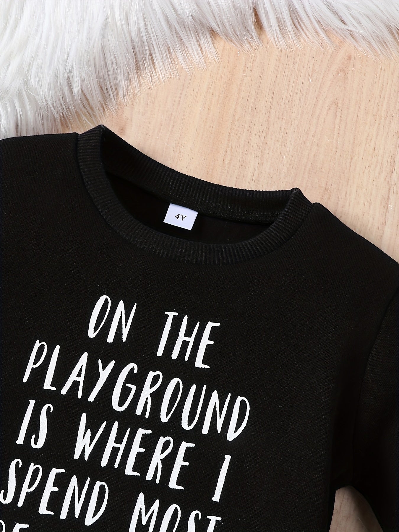 Kid's Letter Print Sweatshirt Thermal Pullover Crew Neck Top