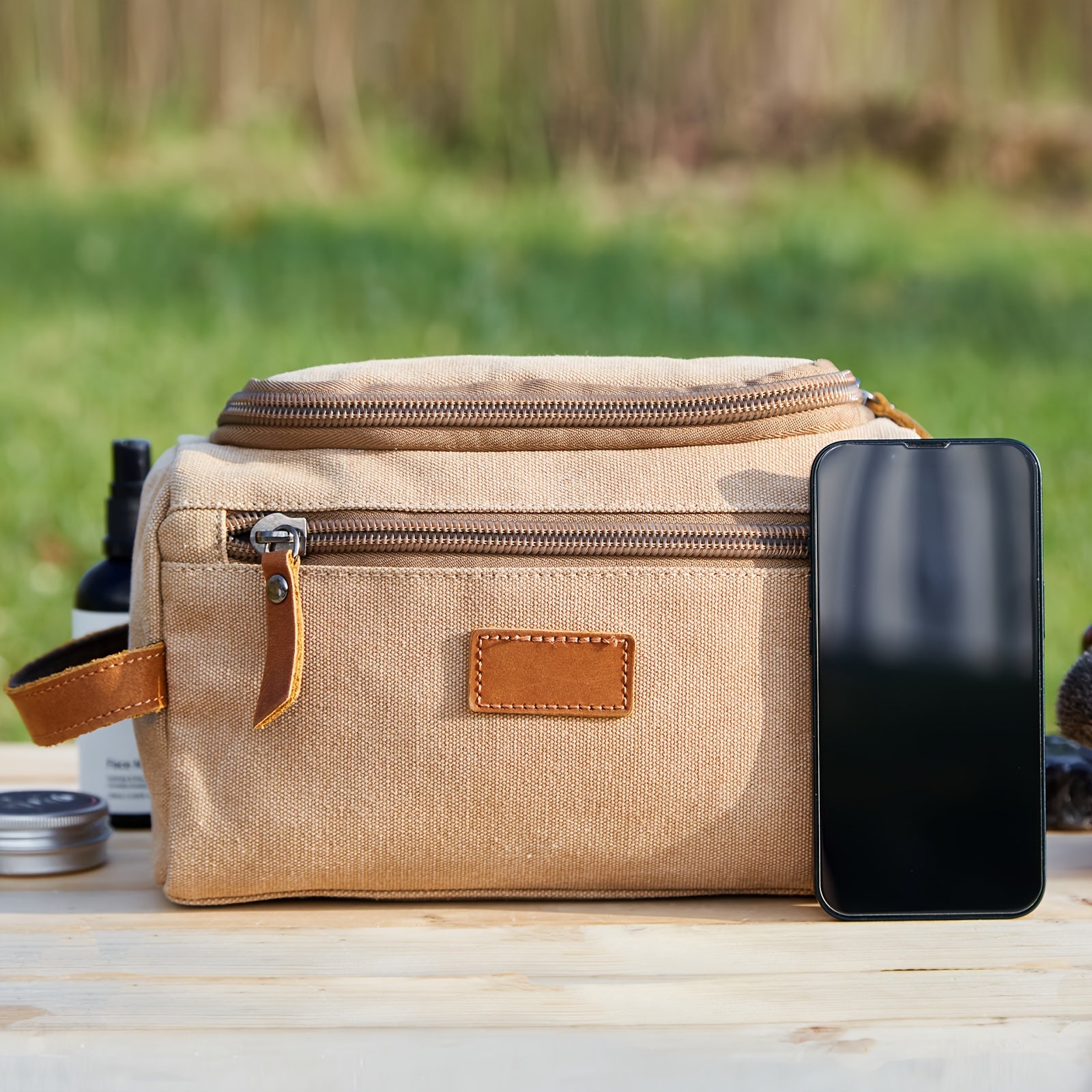 Men's Canvas Travel Toiletry Bag with Handle Father's Gift