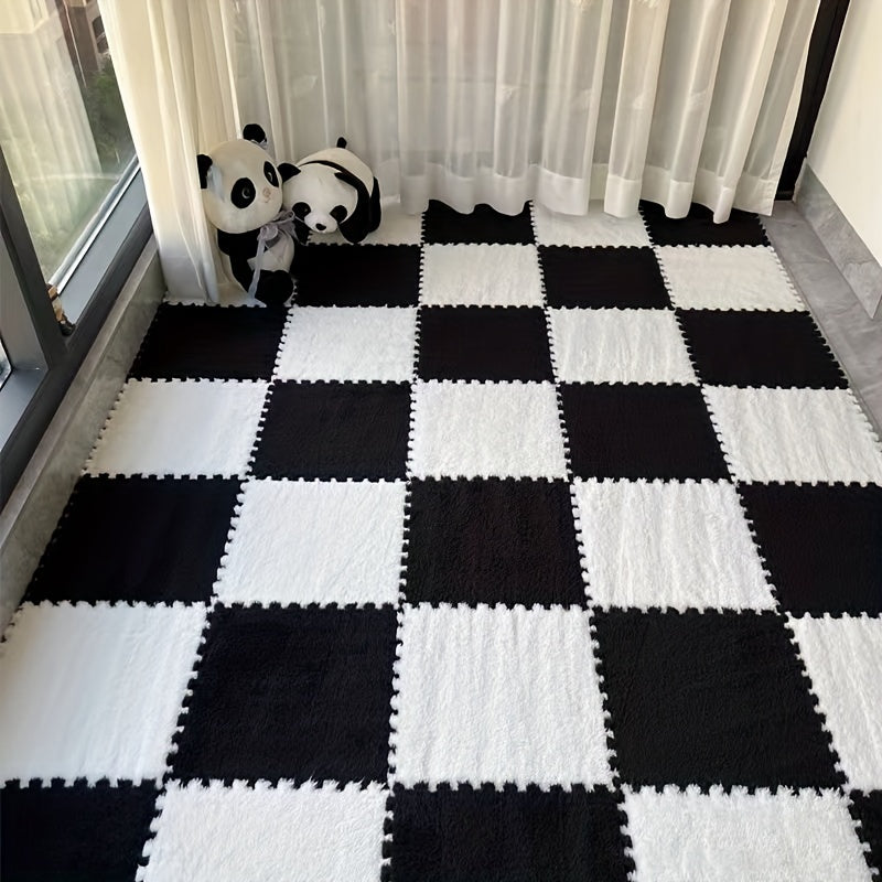 12pcs Plush Puzzle Floor Mat Interlocking Carpet Fluffy Rug