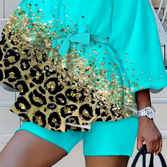  Leopard Print Off Shoulder Top & Shorts Set