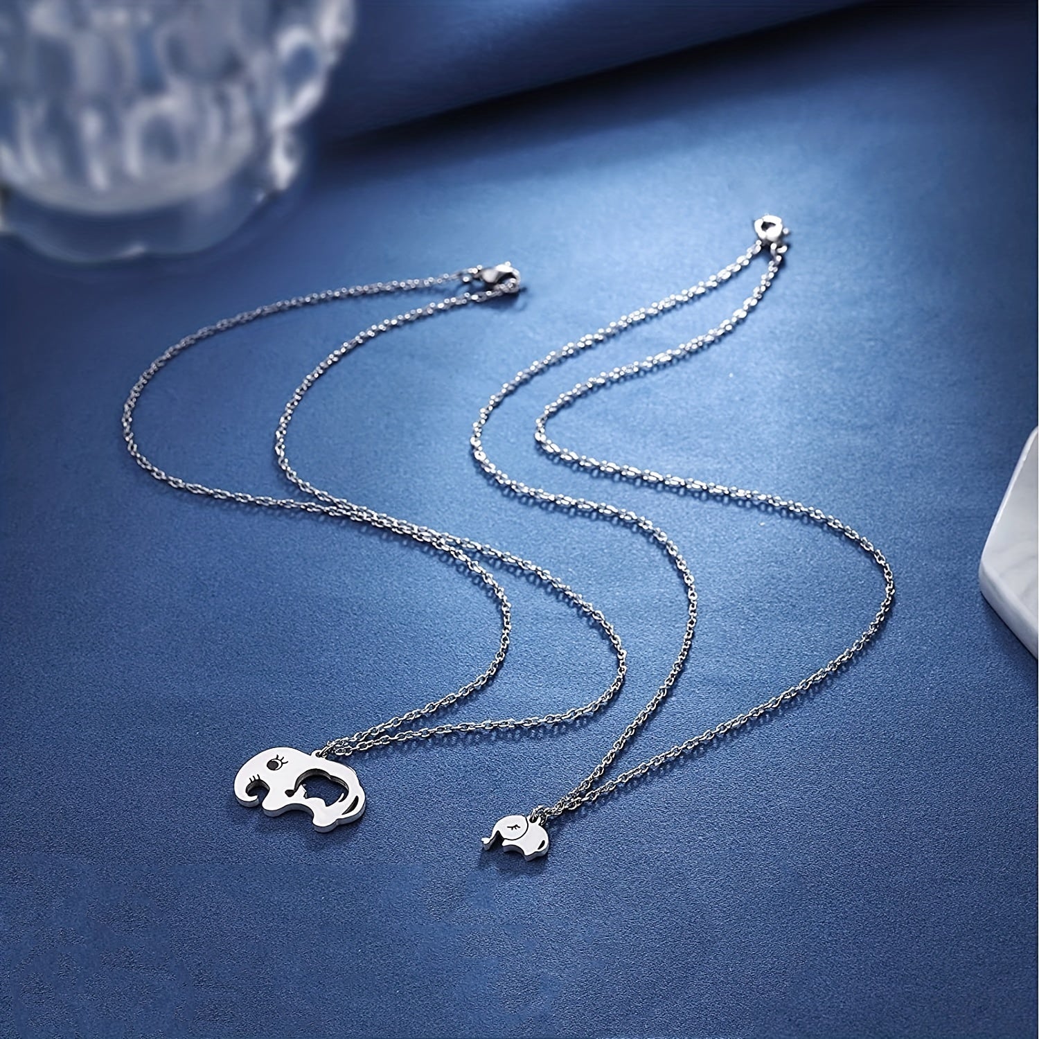 2pcs Elephant Pendant Necklace Silver Plated Decorative Accessories